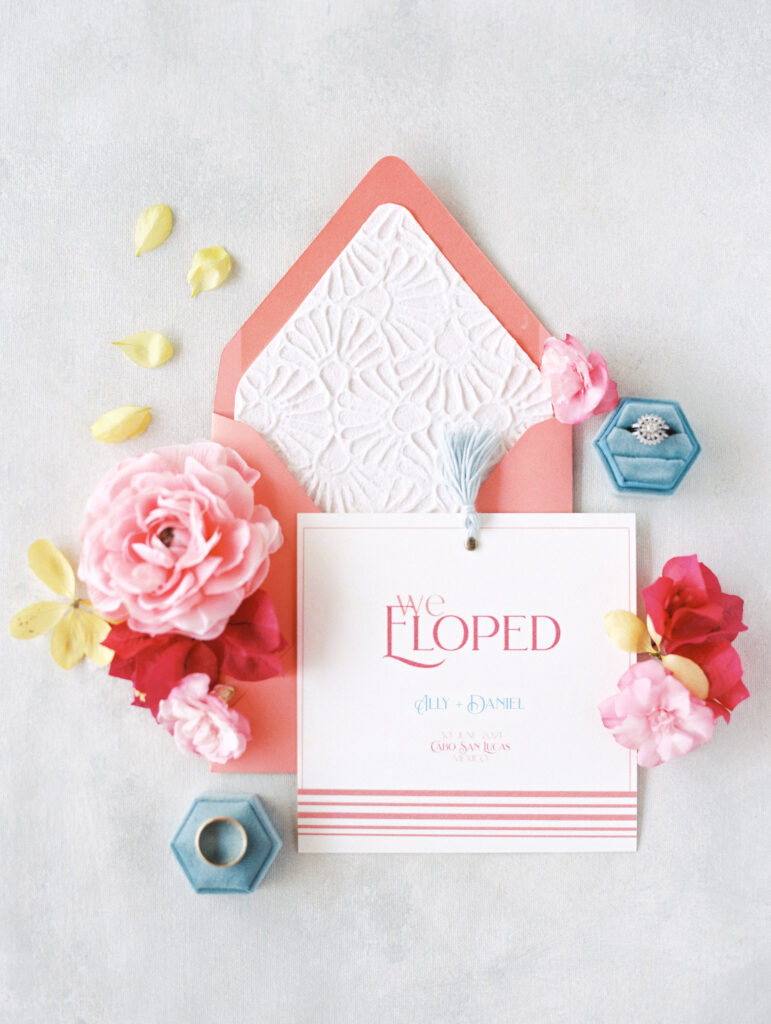 Colorful wedding envelope with invitation. 